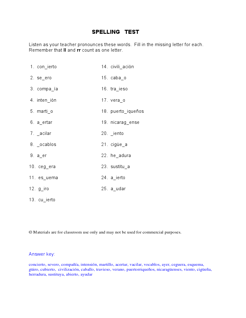 Spanish spelling test